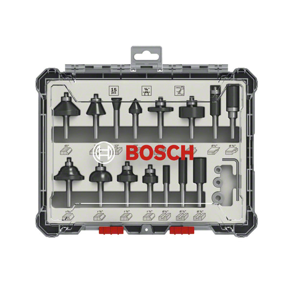 Set 15 Piezas Fresas Mezclado 1/4 para Madera Carpintero Bosch