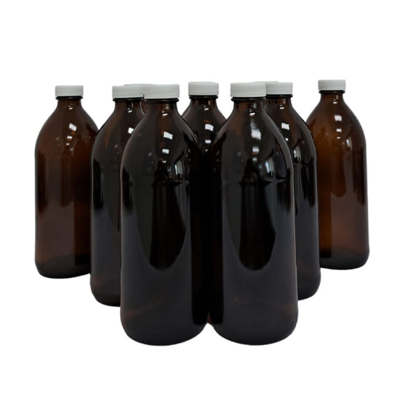 Botella Ámbar Vidrio 500 Ml con Tapa Blanca 10 Piezas Ba500ml10p Qec