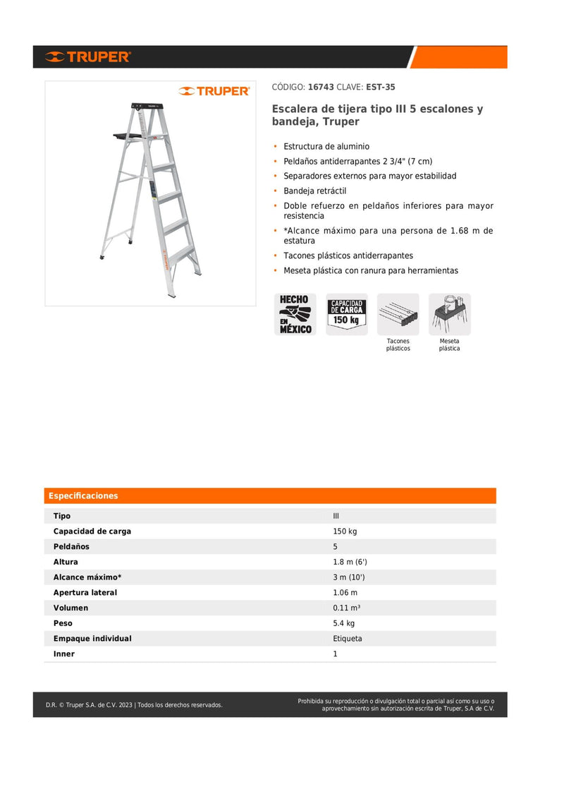 Escalera De Aluminio Tijera 16743 Truper ID-2210818