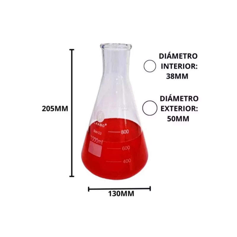 Matraz Erlenmeyer 1000 Ml Vidrio Paq C/3 Jf Lhabo ID-2263980