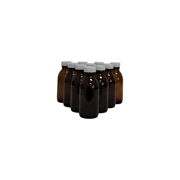 Botella Ámbar Vidrio 125 Ml con Tapa Blanca 10 Piezas Ba125ml10p Qec