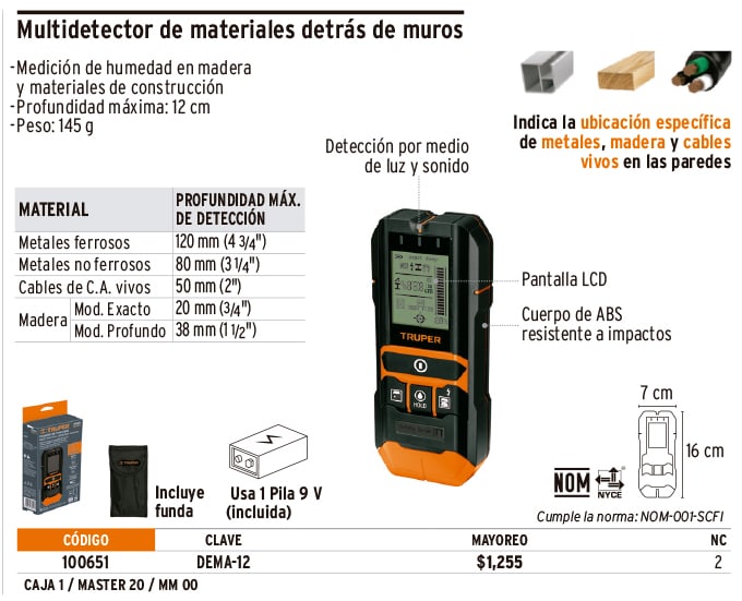 Multidetector De Materiales Detras Muros Truper 100651 ID-2161203