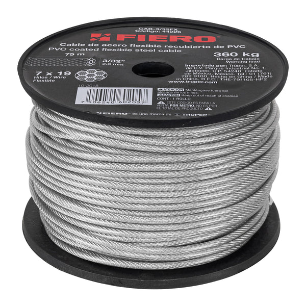 Cable Acero Recubierto 3/32 7x19 Hilos 75 Mt 44226 Fiero