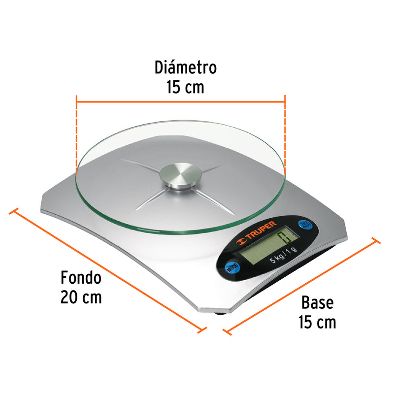 Báscula Digital Vidrio Cocina Capacidad 5Kg Truper 15160 ID-2318539