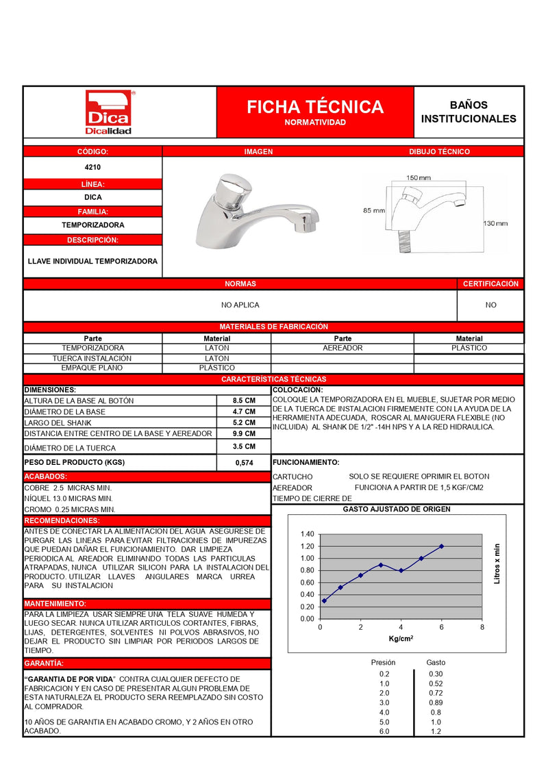 Llave Individual De Lavabo Con Temporizador 4210 Dica ID-2186085