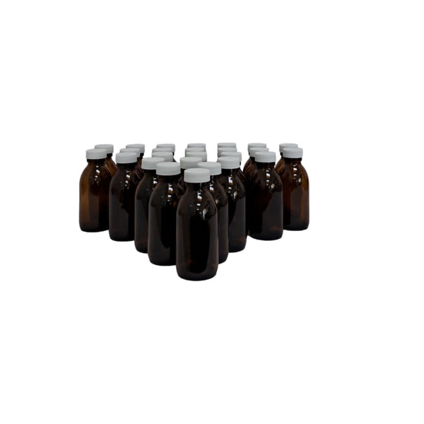 Botella Ámbar Vidrio 125 Ml con Tapa Blanca 25 Piezas Ba125ml25p Qec