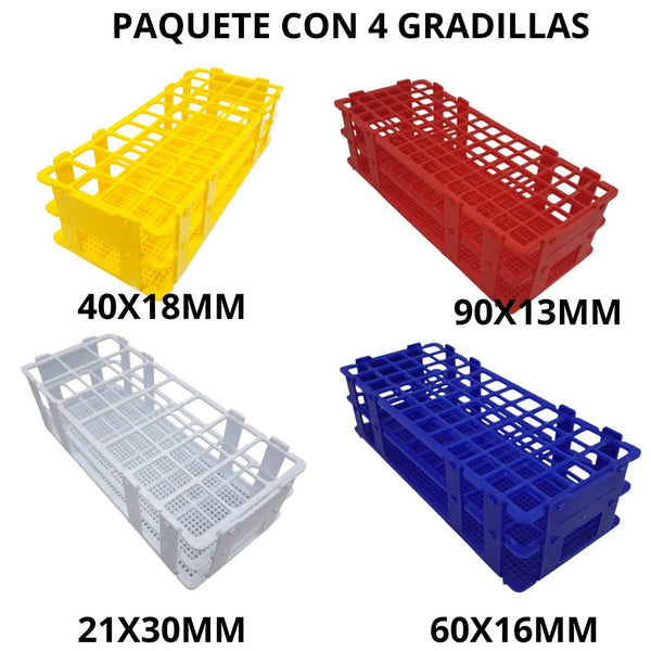 Gradilla para Tubos de Ensaye Paq con 4 Jf Lhabo
