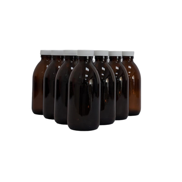Botella Ámbar Vidrio 250 Ml con Tapa Blanca 10 Piezas Ba250ml10p Qec