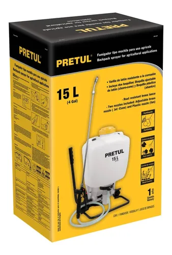 Fumigador de Mochila 15 Lts Pipeta de Laton Agricola 24583 Pretul