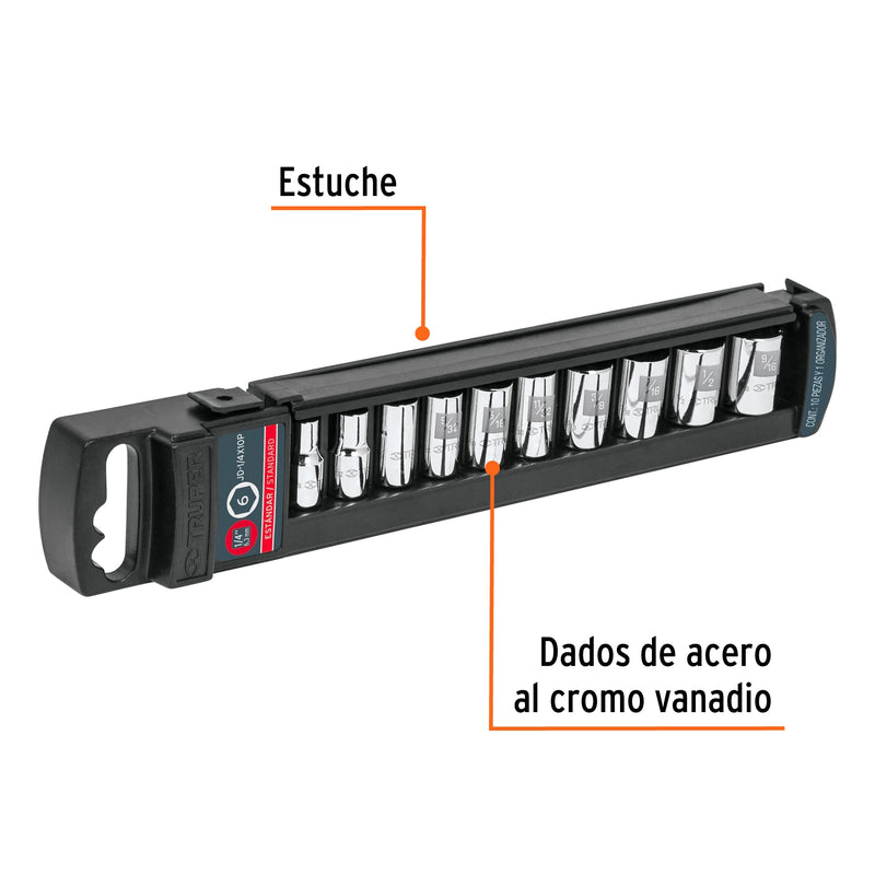 Juego De Dados Cuadro 1/4 Pulg 10 Piezas Truper 14165 ID-2331620