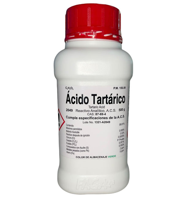 Ácido Tartárico R. A. de 500 G Fagalab