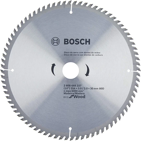 Disco Sierra Circular de Mesa Wood, 10´´ 80 Dientes Bosch