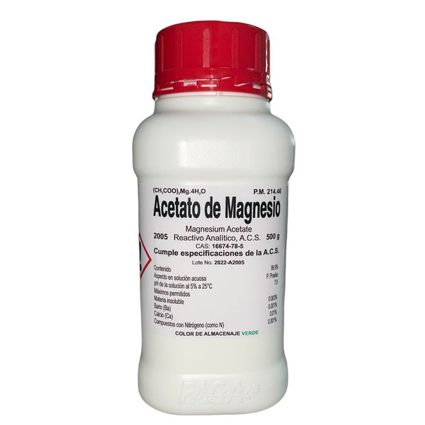 Acetato de Magnesio R. A. de 500 G Fagalab