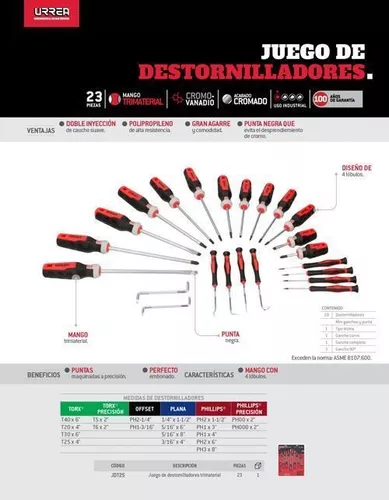 Juego De Destornilladores Trimaterial 25Pz Jdt25 Urrea ID-2404415