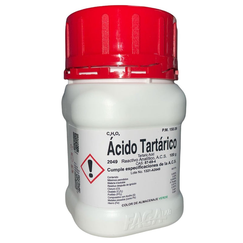 Ácido Tartárico R. A. de 100 G Fagalab