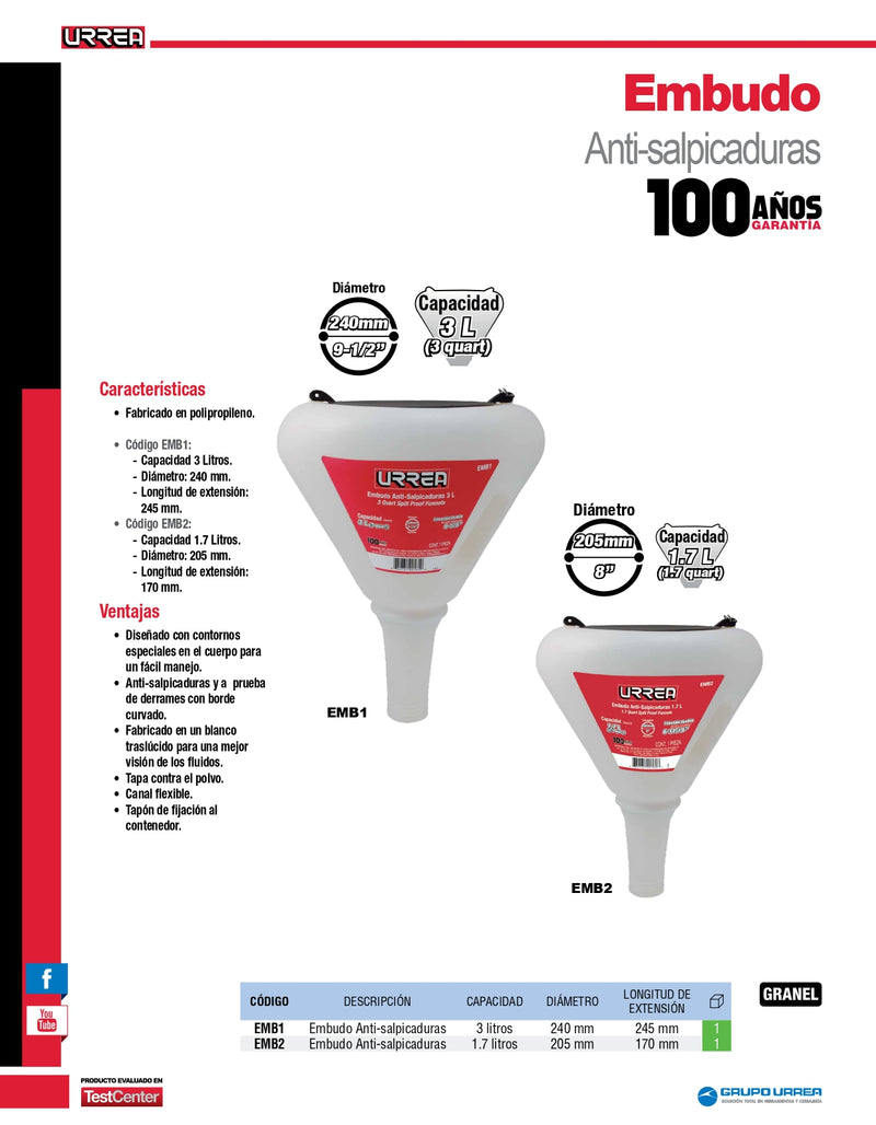 Embudo Anti-Salpicaduras 3L Emb1 Urrea ID-2046087