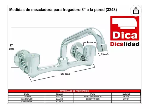 Mezcladora A La Pared Para Fregadero Con Manerales Dica 3248 ID-2385523