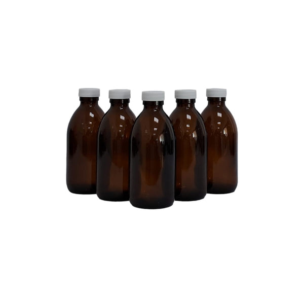 Botella Ámbar Vidrio 250 Ml con Tapa Blanca 5 Piezas Ba250ml5p Qec