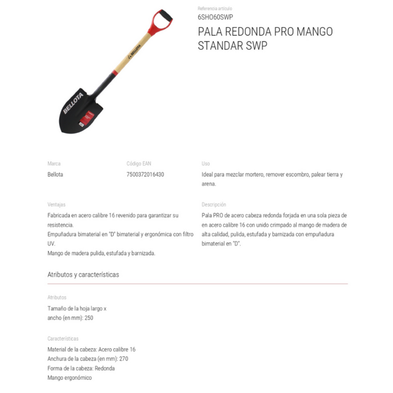 Pala Redonda 60 Pro Mango S 6Sho60Swp Bellota ID-2237578