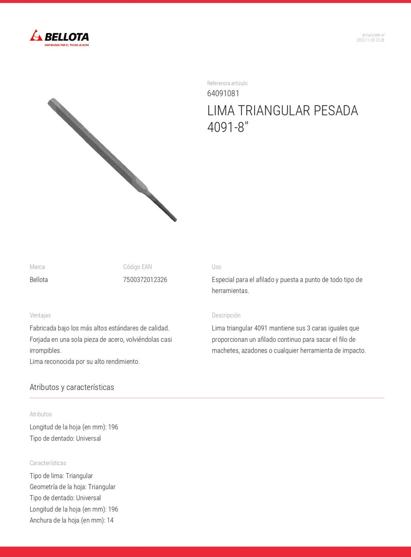 Lima Triangular De 8 Pulg 64091081 Bellota ID-2070611