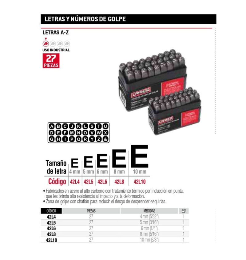 Juego De Letras De Golpe 5 Mm (3/16 ) 42L5 Urrea ID-2028837