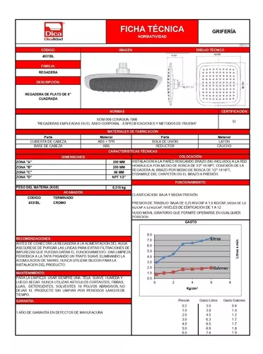 Regadera Plato Cuadrado 8 Antisarro Abs Sin Braz Dica 4531Bl ID-2389055